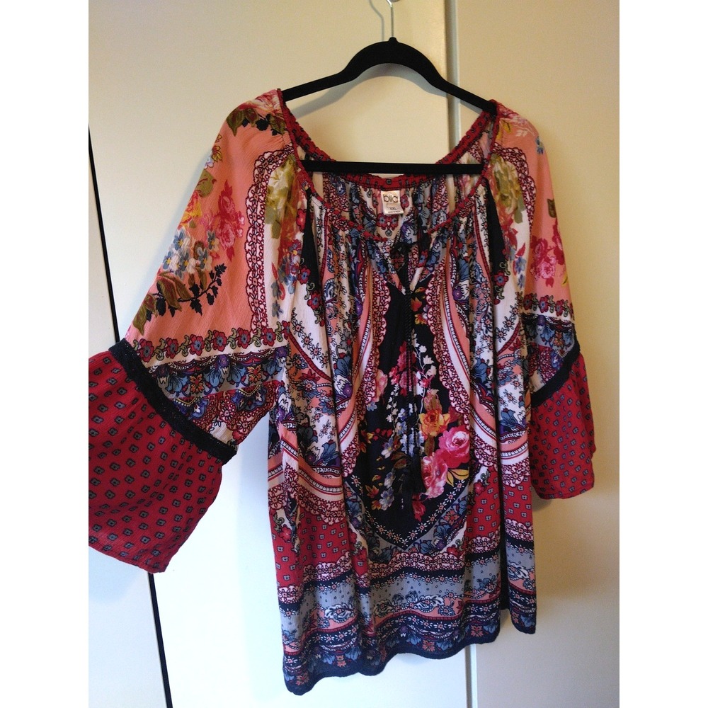 Womens Floral Paisley Tunic Top Size XXL Boho Peasant Flowy Relaxed Tassel